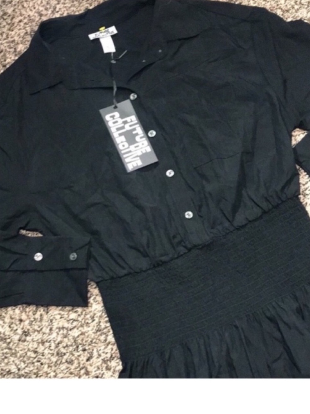 Future Collective Black Long-Sleeve Smocked Waist Midi Dress XS | NWT - Picture 4 of 5